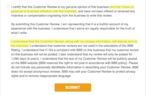 BBB Policy on Reviews